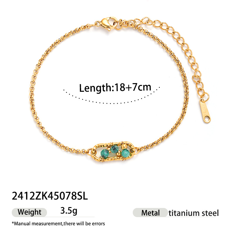 Tena 18k chapado en oro, alta retención de color, pulsera de acero de titanio, accesorios de mano de concha de piedra natural de alta calidad para mujer