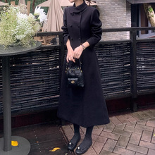 奥黛丽~韩系翻领黑色小香风仿羊毛毛呢大衣小个子冬装外套长袖女