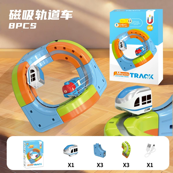 Three dimensional train railed, set, 8 pieces