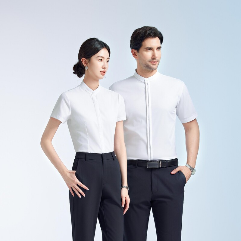 Men's and women's same style slim fit micro elastic long sleeve men's shirt white blue gray business white collar dress work clothes shirt