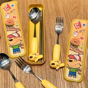 keir dog 304 stainless steel silicone spoon Fork chopsticks cute cartoon student dormitory household portable tableware box