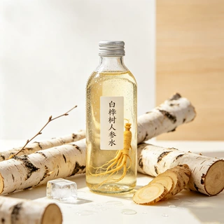 白桦树人参水玻璃瓶饮料贴牌定制OEM一整根植物饮品代加工厂