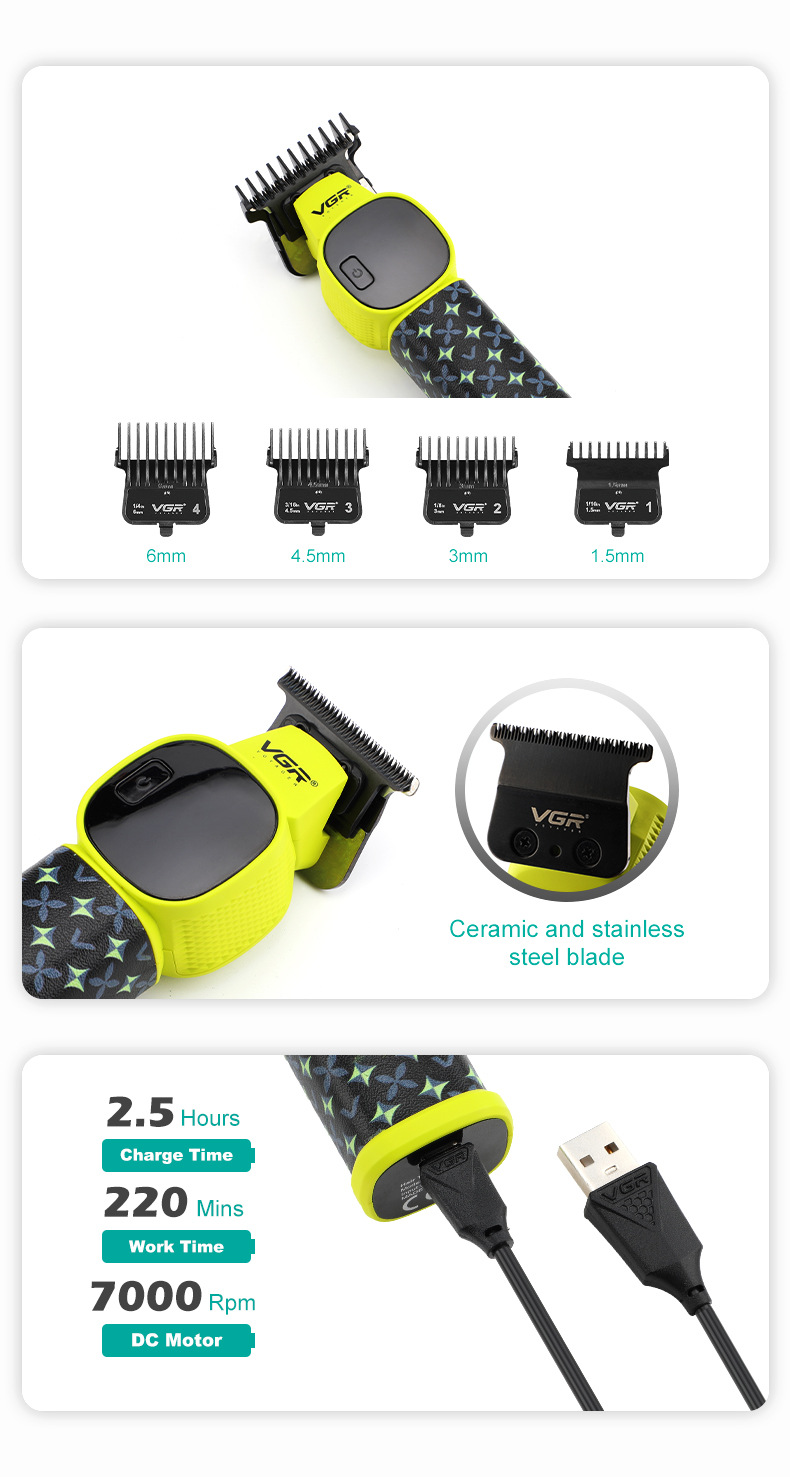 Vgr Professional Electric Hair Clipper For Men With Digital Display_voghion.com