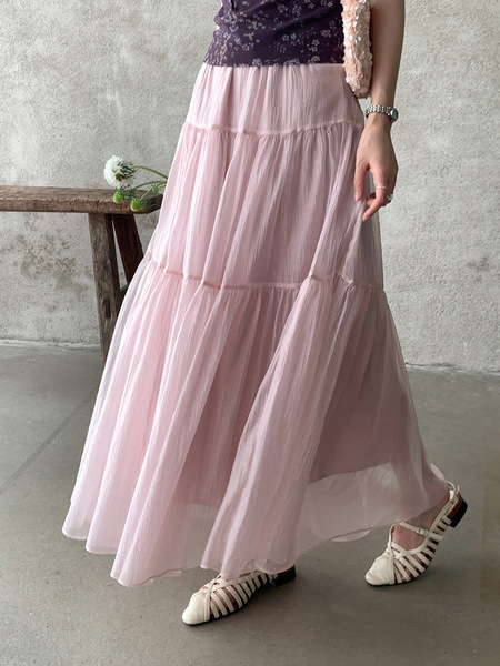 Yier Shirt Sheer Gauze Pearl-Luster Extra Large Skirt Cake Skirt Draped Mid-Length Skirt Summer Half Skirt Ye070