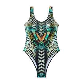 2025新款女士一件式连体泳衣定版蝴蝶印花背心宽肩带性感swimsuit