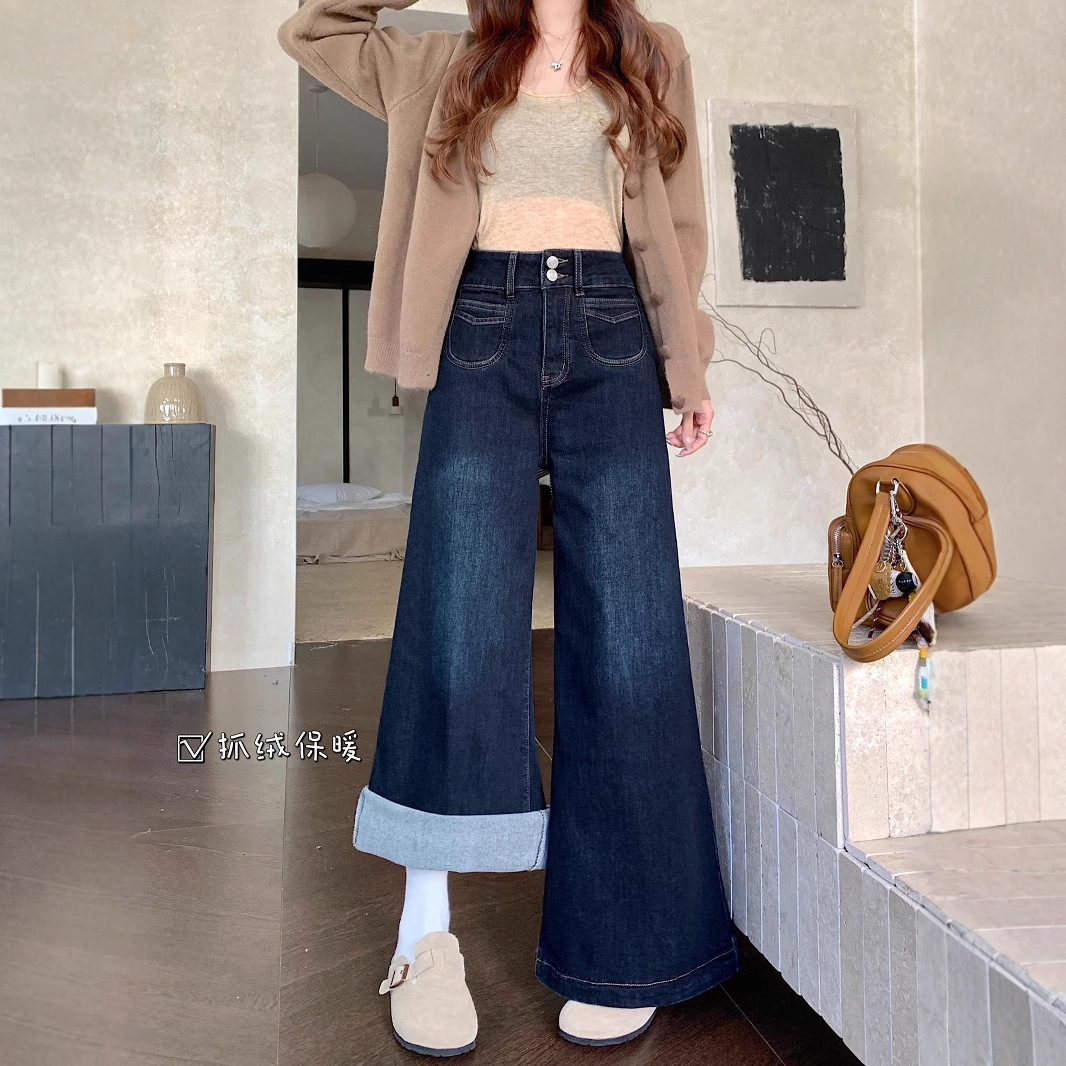 Demi-season velvet denim jeans