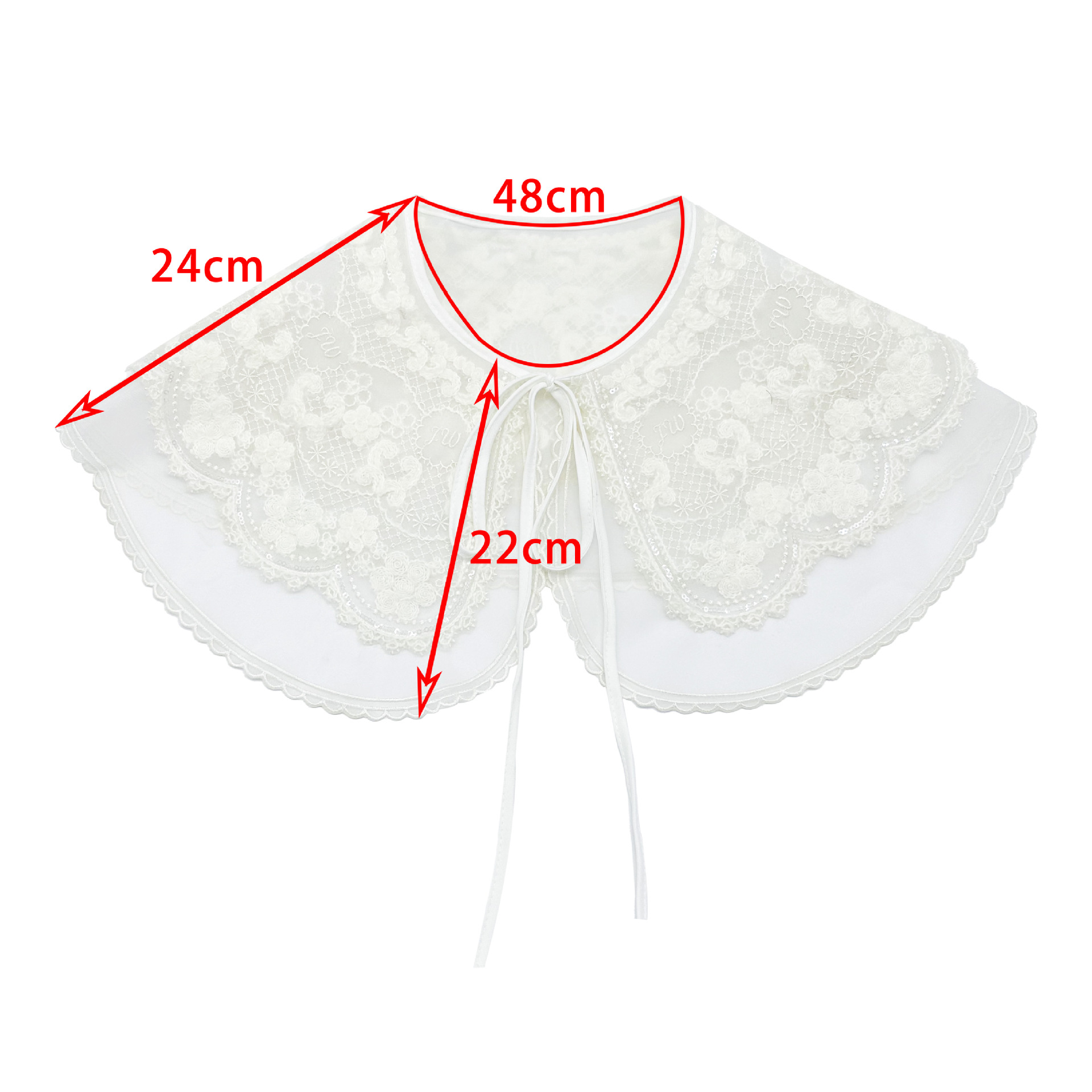 Cuello decorativo de doble capa de gasa, versátil, con lazo bordado a la moda, desmontable, para combinar con camisa, vestido o chal. image 5