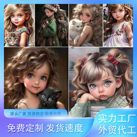 亚马逊跨境外贸新款钻石画小女孩卡通diy满钻钻石贴画装饰客厅画