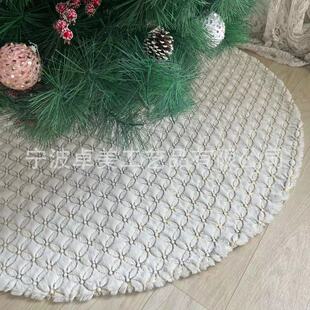 [Zhuomei] cross-border new Christmas tree skirt PVvelvet embroidered gold four-leaf flower plush tree skirt white decorative skirt