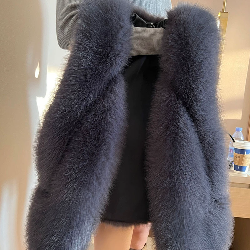 Женский жилет из искусственного меха Осень/Зима 2025, короткая куртка из искусственного меха лисы с кожаными вставками, новая меховая шуба
