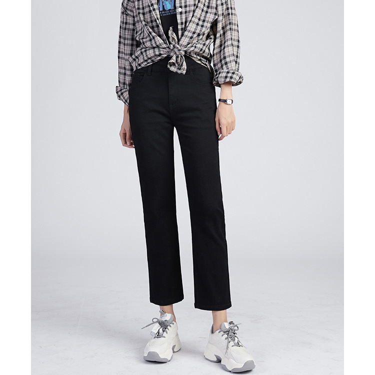 Super high waist stretch black cropped jeans for women Spring and Autumn New Korean style versatile slimming straight pants women's clothing
