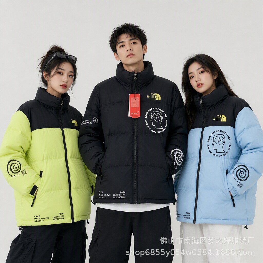 1996 High-Quality Printed Cotton Jacket, Unisex, Stand Collar, Couple's Thickened Warm Travel Jacket, Men's Stand Collar Coat