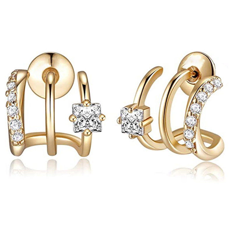 Europa y los Estados Unidos venden calientes transfronterizos de moda arco de tres garras pernos de diamante para orejas personales para mujeres