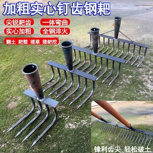 Manganese Steel Nine-Tooth Rake Agricultural Tool Old-Style Rake for Plowing, Loosening Soil, and Raking Grass and Leaves Steel Rake with Nails