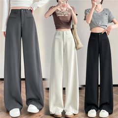 灰色西装裤女春秋季2025新款裤子高腰直筒宽松休闲垂感拖地阔腿裤