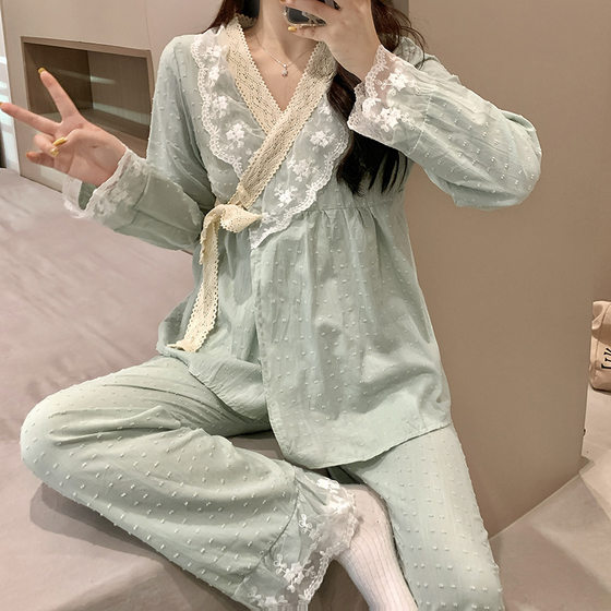Japanese-style Kimono Pajamas Women's Spring and Autumn Cotton Long-sleeved 2025 New Palace Style Lace Home Clothes suit