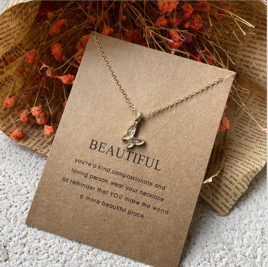 retro circle butterfly pendent thin chain necklace