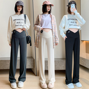 Pregnant Women's Pants Autumn and Winter fleece-lined Outfit Pregnant Women's Wide-leg Pants Straight-tube Low-waist Early Pregnancy Pants Maternity Wear Autumn