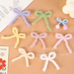 Candy color wool edge sweet bow Korean knitted handmade DIY color children's bangs clip accessories