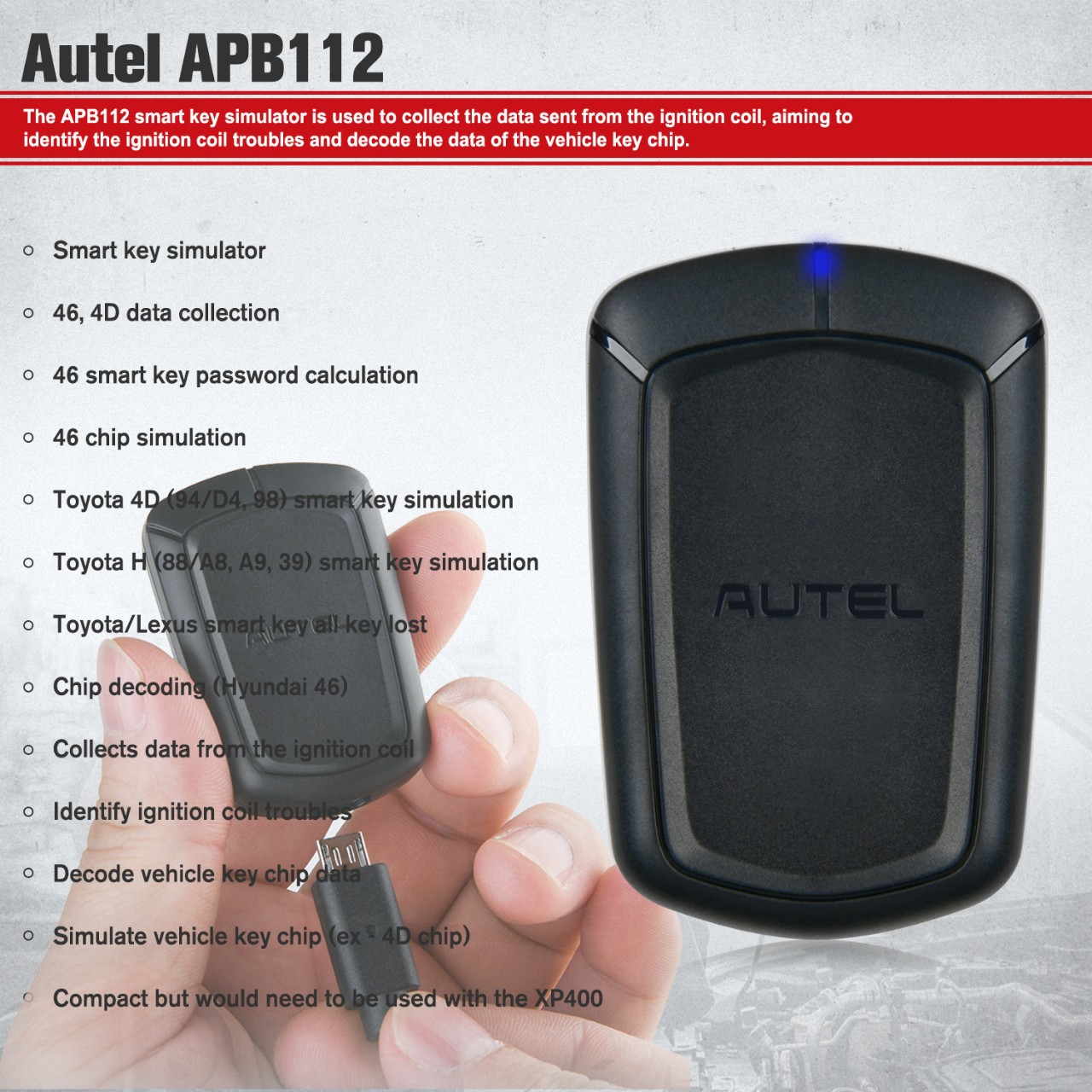 Autel Apb112 Smart Key Simulator Intelligent Diagnostic Tool Key Programming Adapter