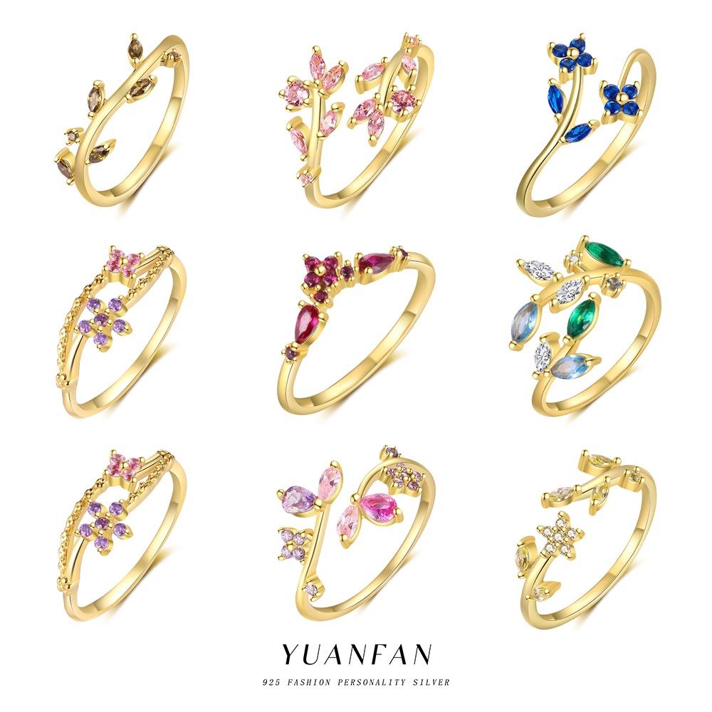 2g Weight Rings Classification 7, Adjustable Ring Size 1 Piece Quantity Date, Tea Party Occasion 925 Sterling Silver Material Colorful, Flower Pattern All Seasons Season Women's Gender Shiny Style 1 Piece 925 Sterling Silver Colorful Flower Rings 无