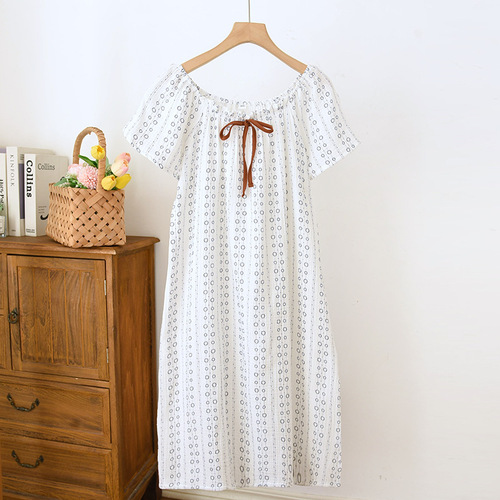 Cotton gauze nightdress, women's summer student dormitory pullover dress, comfortable and breathable, can be worn out, long summer nightgown, women's summer