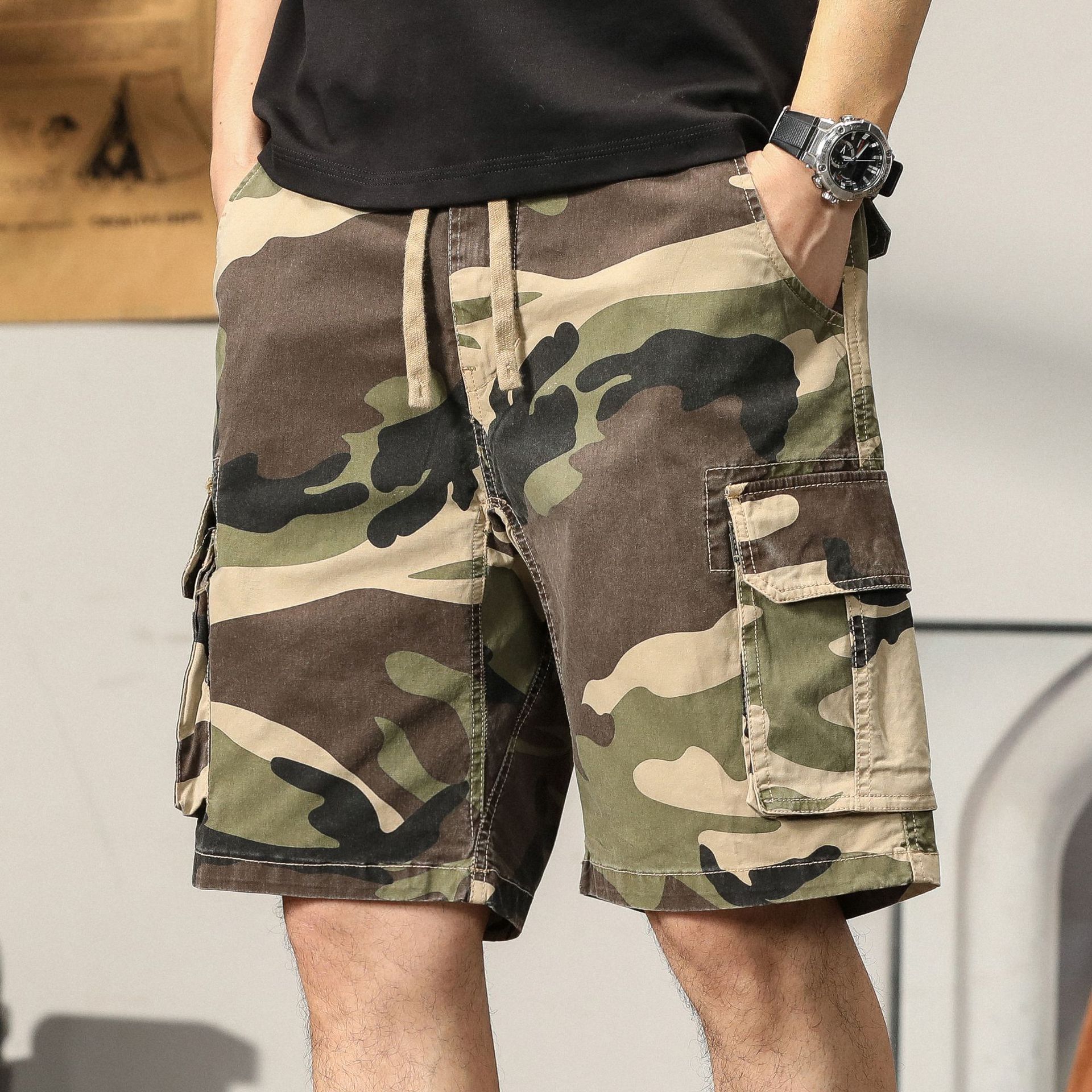 Cross-Border Amazon Manufacturer Direct Sales Multi-Pocket Camouflage Cargo Shorts Men's Loose Sports Casual Five-Point Pants