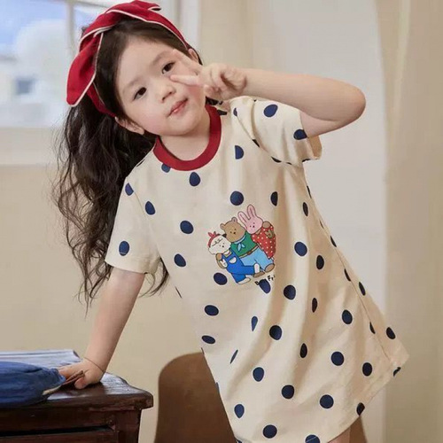 Children's pure cotton T-shirt dress for girls, summer short-sleeved dress, stylish long dress for girls, baby summer casual dress