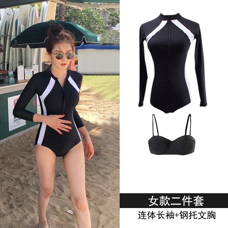 韓国インスタ水着レディース夏保守長袖サーフィンウェアワンピース水着学生ビーチ日焼け止めウェットスーツ水着|undefined