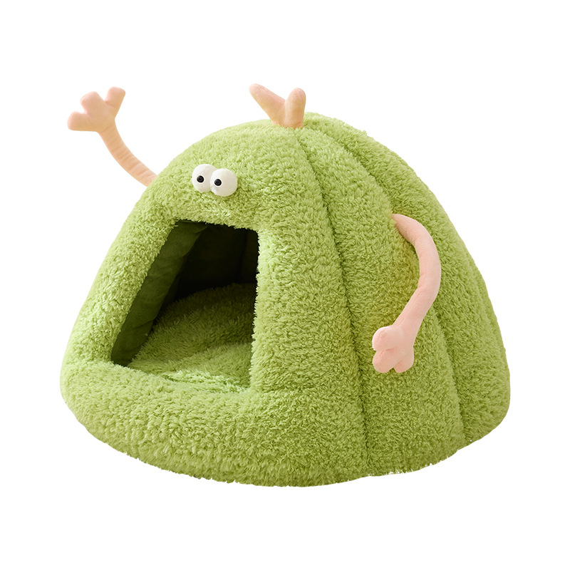 Nueva perrera para perros invierno cálido semi-cerrado nido para gatos almohadilla otoño e invierno pequeño monstruo en forma de gato suministros para mascotas al por mayor
