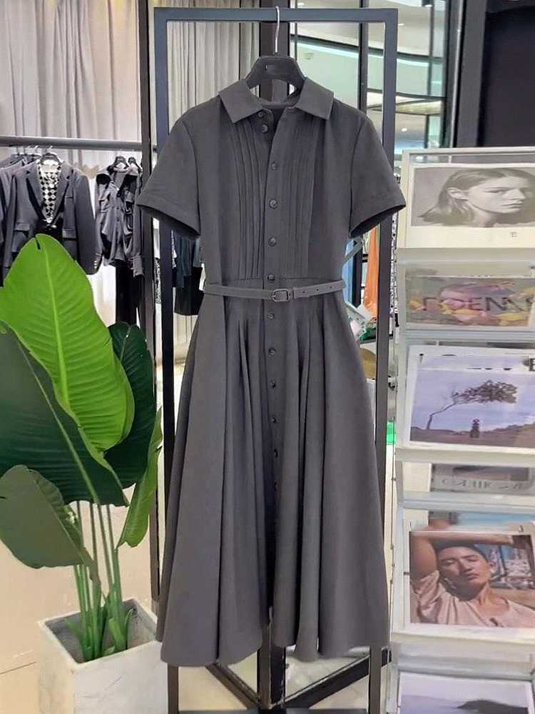 Váy liền thân chít eo tôn dáng màu xám dành cho nữ mùa hè — Váy liền màu xanh navy, Váy liền màu xám chi tiết 3