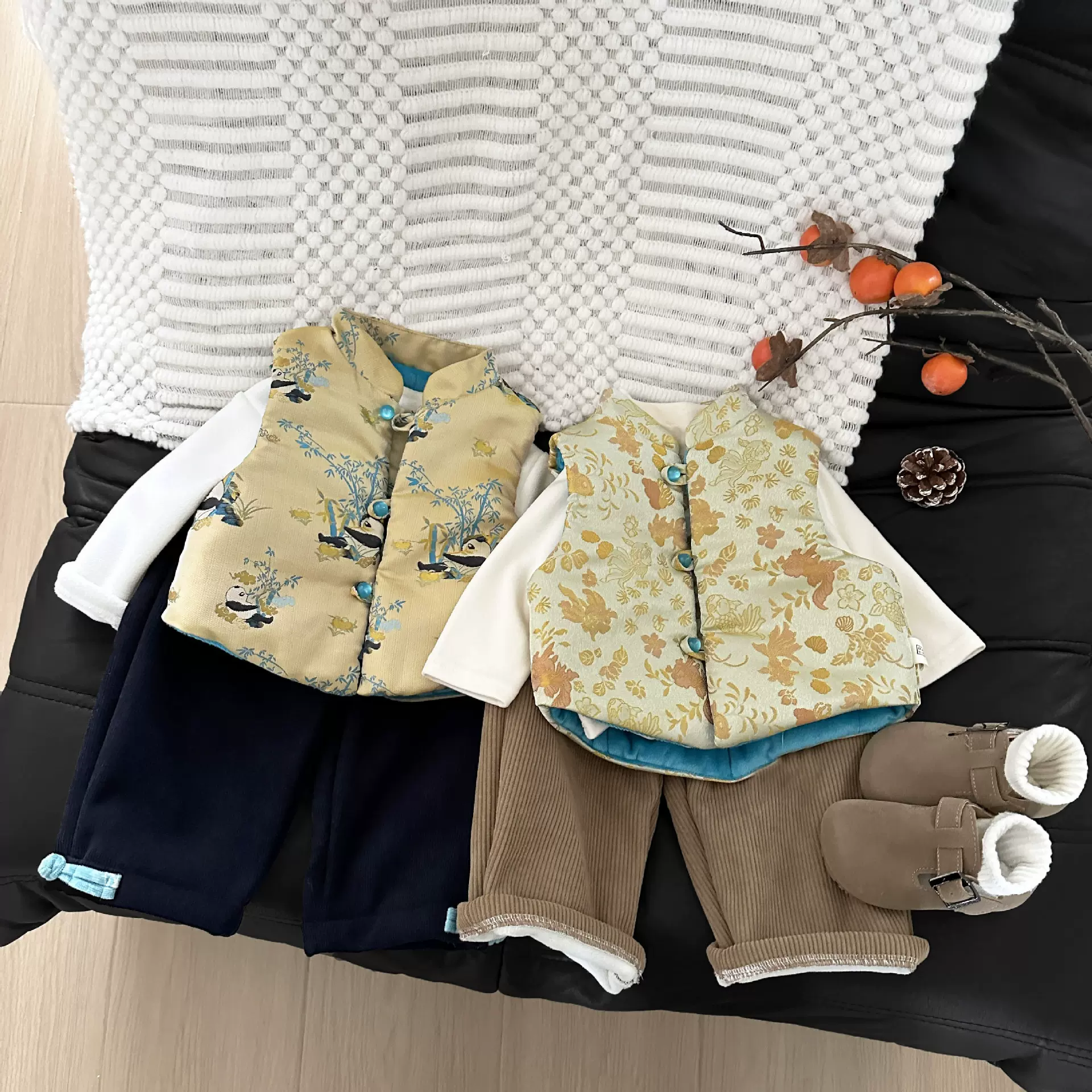 中式儿童马甲2025春秋冬季新款男童宝宝国风复古提花坎肩背心唐装