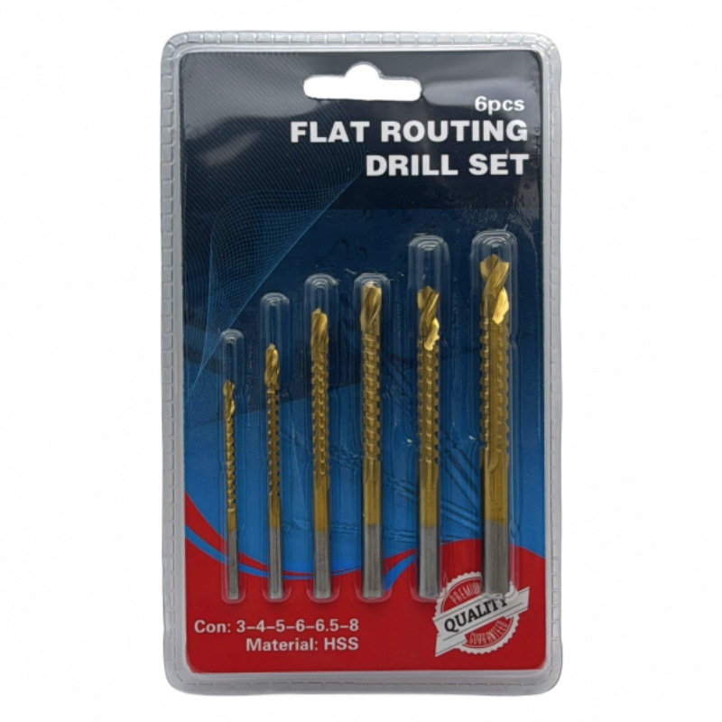 Serrated twist drill high speed steel round shank 6-piece set woodworking groove drill serrated twist drill straight shank serrated drill