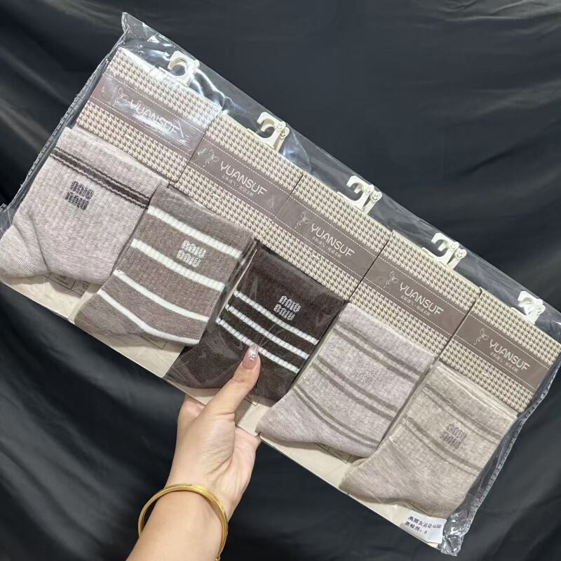 秋款新品！燕麦色女士运动袜简约条纹袜混搭中筒棉袜ins风潮袜|undefined