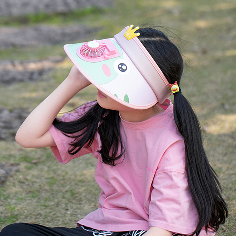 夏天带风扇儿童帽子户外空顶太阳帽男女宝宝遮阳防晒帽大檐全遮脸