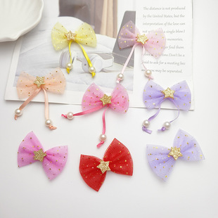 Mesh five-pointed star little pearl pendant bow headdress accessories diy clothing bag shoes and socks accessories