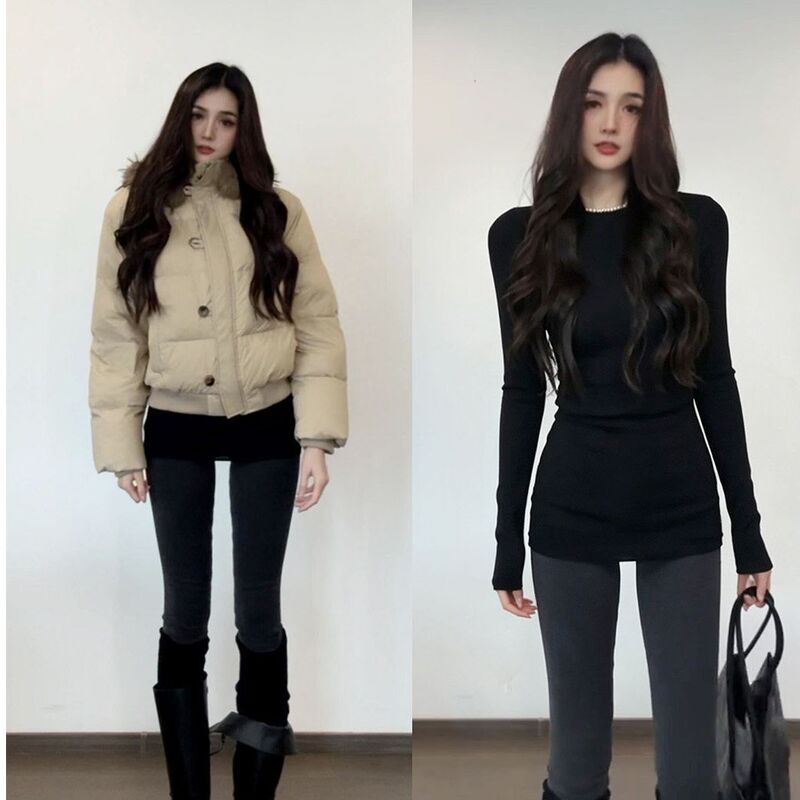 Black mid-length slim-fit extended base T-shirt for women, tight-fitting long-sleeve, autumn OOTD outfit Black mid-length slim-fit extended base T-shirt for women, tight-fitting long-sleeve, autumn OOTD outfit