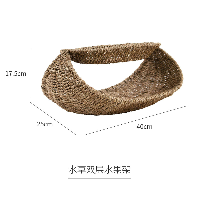 inswind mano de paja de doble capa cesta de frutas calabaza de agua tejida sala de estar baño artículos de baño estante