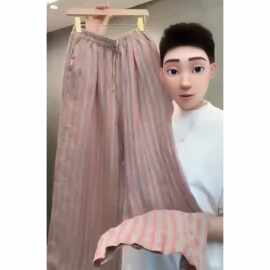 Aimeerosa/艾洛莎春夏新款条纹休闲麻裤女宽松舒适显瘦直筒拖地裤