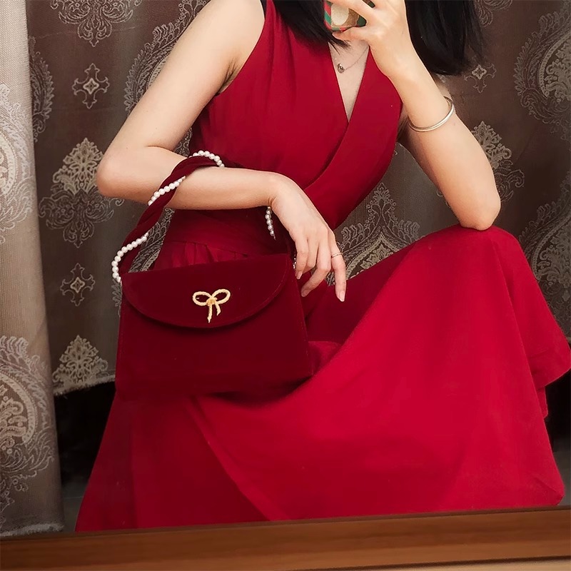 Bolso de Mano Rojo para Novia, Regalo del Día de San Valentín Chino, Bolso Bandolera con Textura Elevada para Mujer, Nuevo Modelo 2025