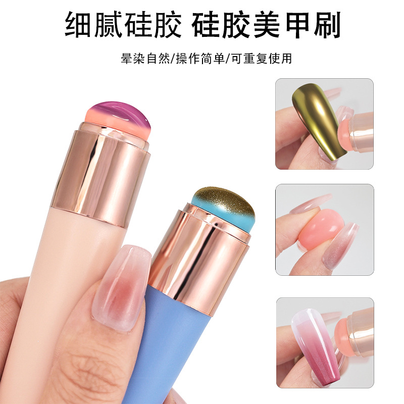 Manicura florece la herramienta de pegamento de palmaditas Cepillo de silicona Q punta elástica suave impresión en polvo multifuncional portátil con sello de tapa