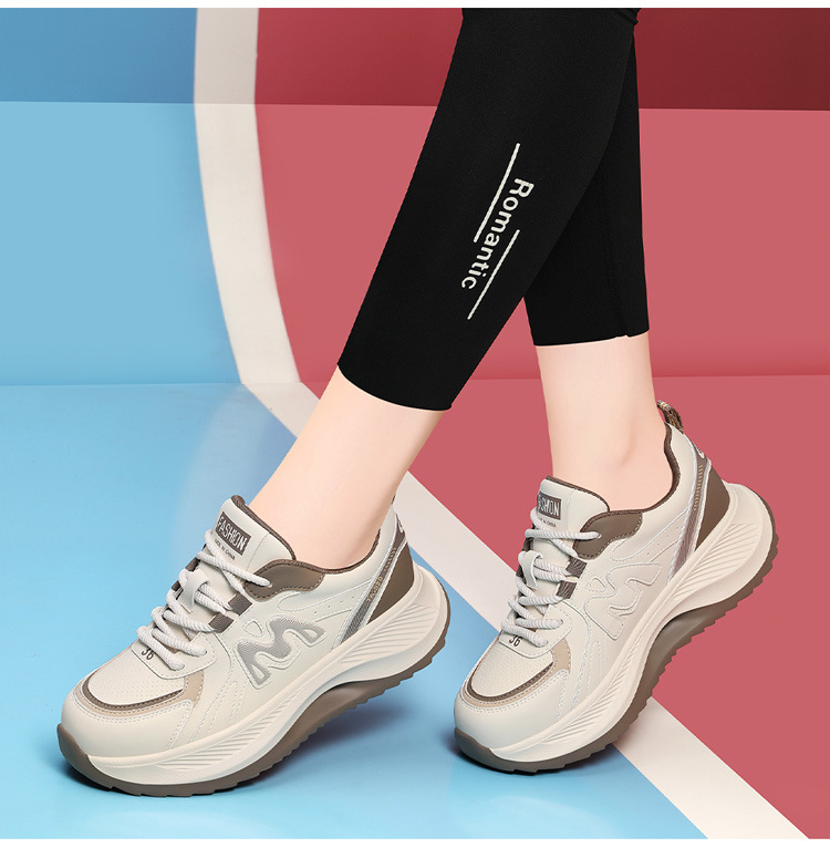 Giày sneaker nữ chunky đế dày phối màu gấu trúc, mặt da thoáng khí xuân hè 2025 — JST 7043m gót đỏ cao 5.5cm, JST 7025m màu xám, chiều cao gót 4,5cm + chiều cao bên trong tăng 0,6cm, JST 1803m đế đơn màu đen cao gót 5.0cm, JST 2139- 1m cà phê nhung gót cao 4.0cm chi tiết 12