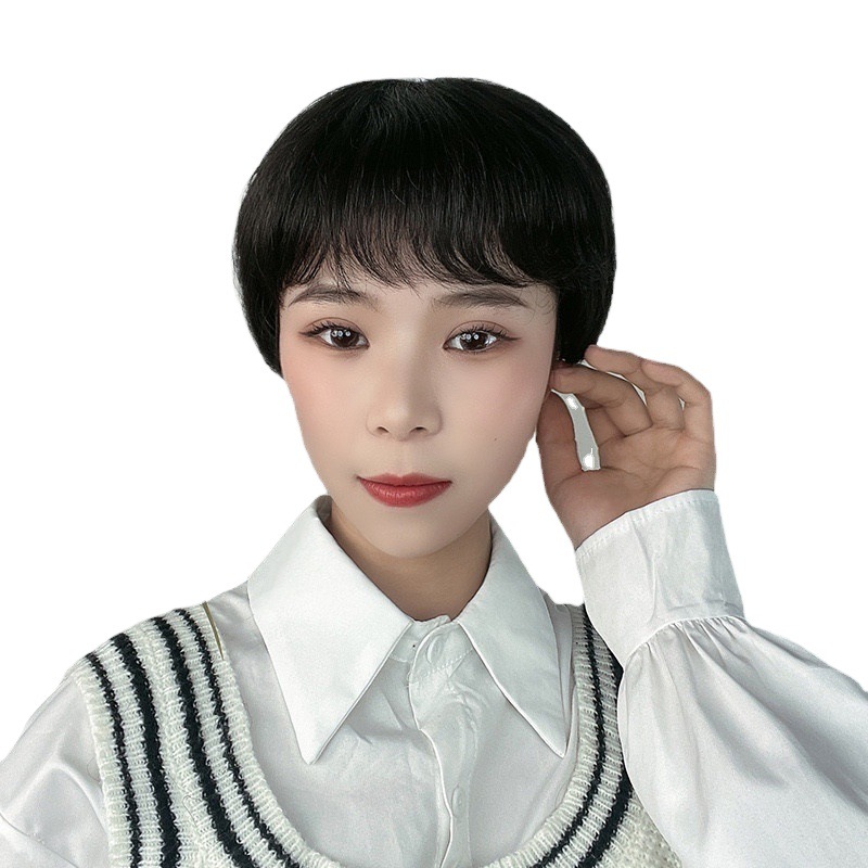 Peluca de pelo corto de las mujeres cubierta de la cabeza llena cubierta de la cabeza de fibra química pelo corto recto esponjoso natural de mediana edad y anciano madre cubierta de pelo fábrica al por mayor