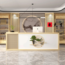 新中式酒店收银台餐厅头疗采耳足浴店吧台美容养生馆实木前台柜台