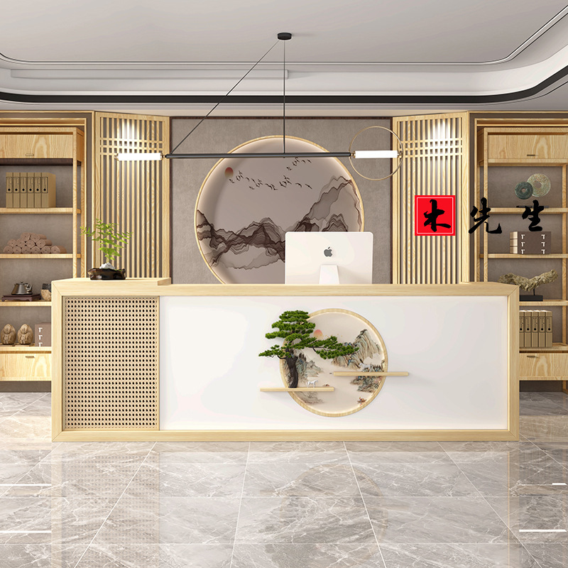 New Chinese style hotel cashier counter restaurant head therapy ear picking foot bath Shop Bar beauty Health Center solid wood front desk counter