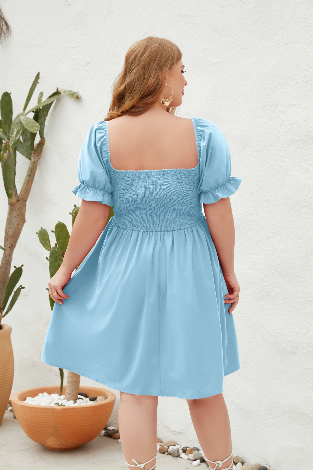 Rochie de damă cu mânecă lungă și evazată, cu guler pătrat și evazat, stil de călătorie_voghion.com