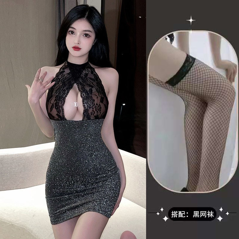 블랙 + 블랙 망사 스타킹