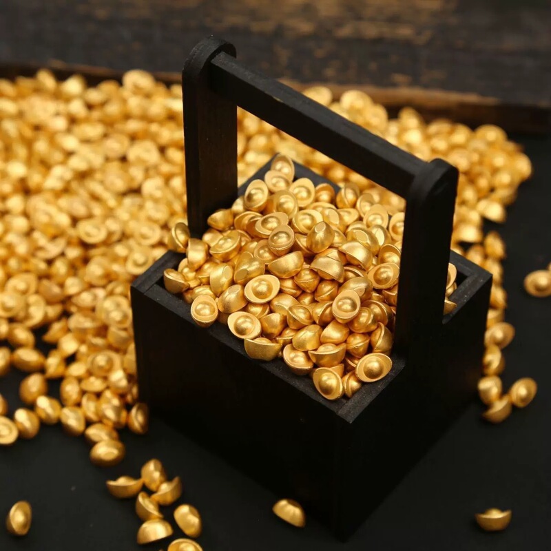 Alluvial Gold Small Ingot Home Solid Simulated Glossy Ingot Ornaments to Attract Wealth and Treasures Chinese Gifts Metal Crafts