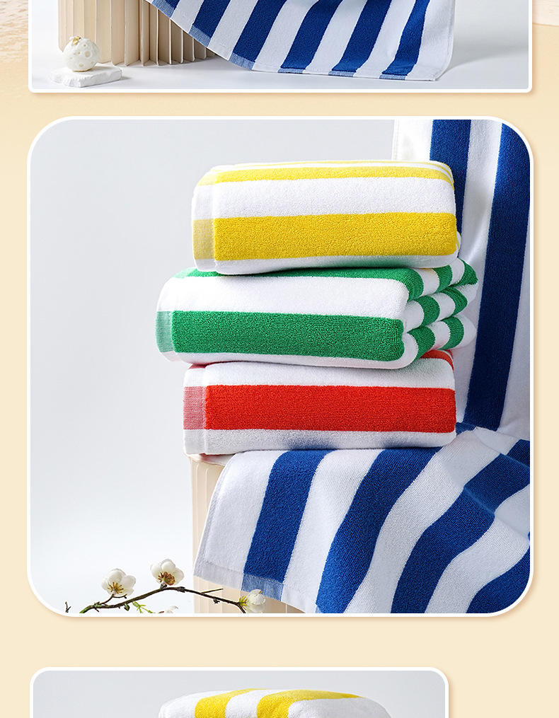 Serviette de plage rayée en pur coton extra large absorbante_voghion.com