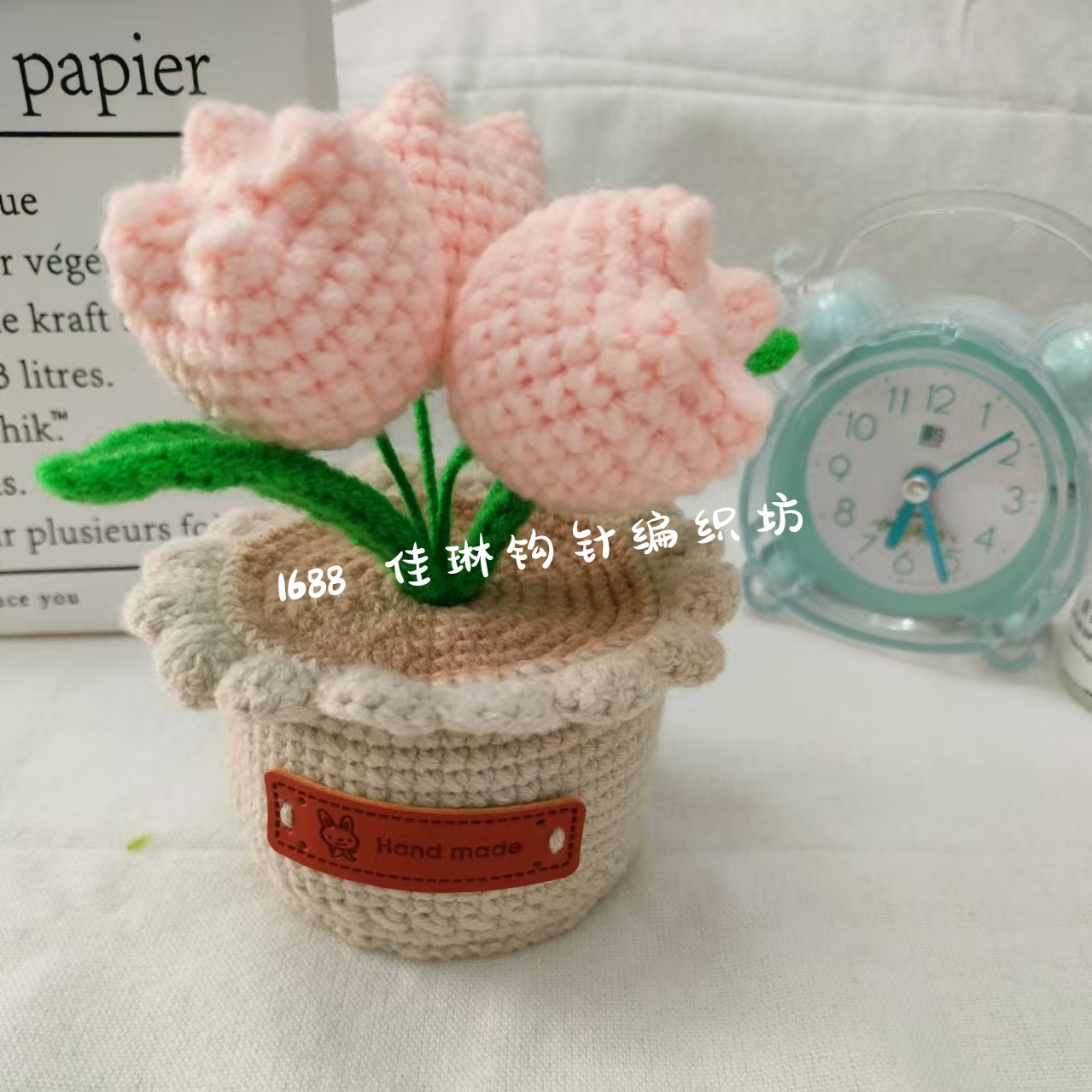 Hockey artesanal puro tulipán adornos imitación de flores regalos de lana de punto ramo de flores de imitación de maceta de tejido